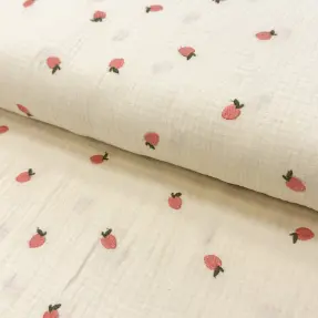 Dvojitá gázovina/mušelín EMBROIDERY Fruit peach SIMPLY NATURAL
