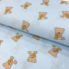 Bavlnená látka Sweet bear light blue ORGANIC