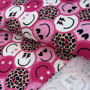 Teplákovina Happy faces pink digital print